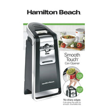 Black and stainless automatic can opener with smooth-touch opening lever