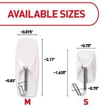 White wire hooks size chart showing M and S dimensions for height and width