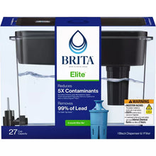 Brita Elite filtered water dispenser box with blue filter and front device view