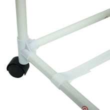 Rolling frame bar and caster wheel on a mesh laundry sorter cart