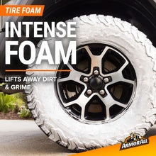 Tire foam on a car wheel rim with foamy lather and black spokes