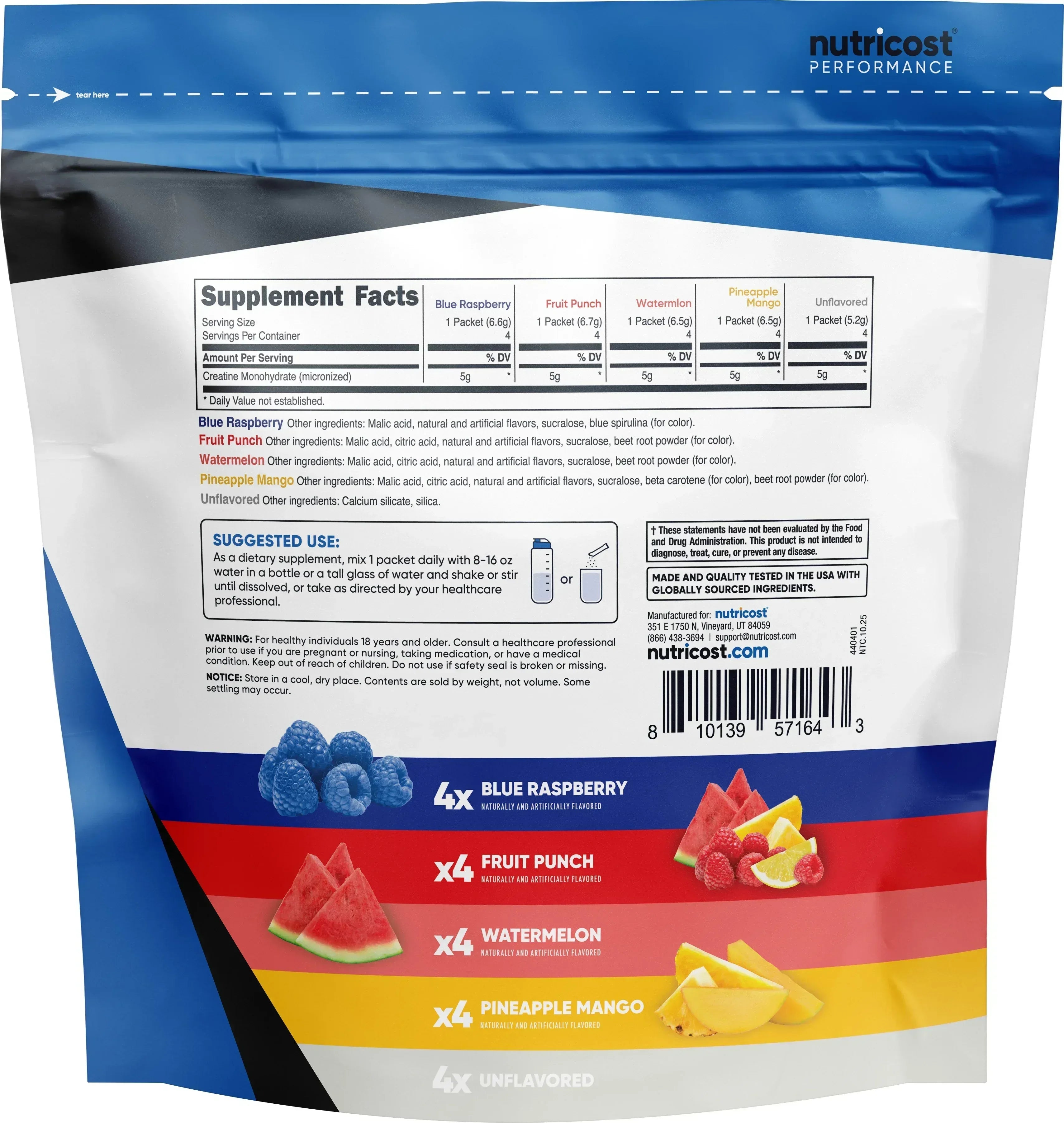 Nutricost, Performance, Creatine Monohydrate, Pineapple Mango, 1.1 lb (500 g)
