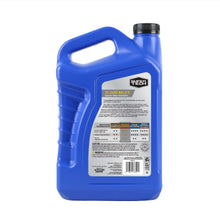 Blue motor oil jug with back label for full synthetic SAE 5W-30 specifications