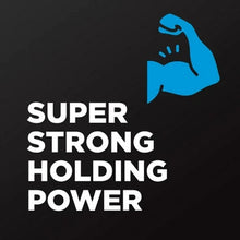 Super strong holding power graphic with blue tape icon and bold white text