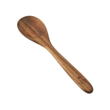 Wooden cooking spoon with rounded oval head and long handle