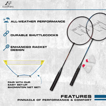 Badminton racket set with two rackets and two white shuttlecock birdies