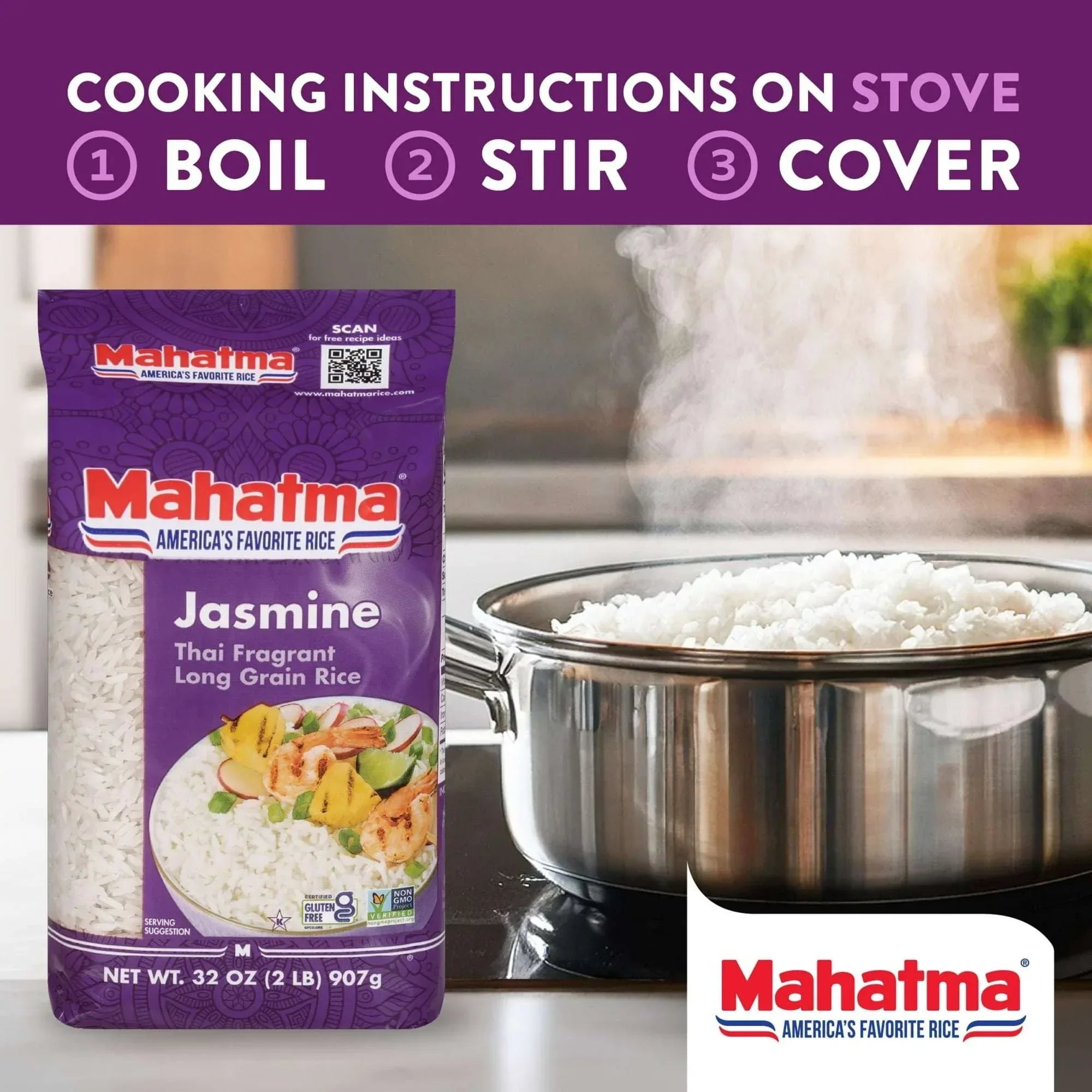 Mahatma Jasmine Thai Fragrant Long Grain Rice, Gluten Free, 32 oz (2 lbs) (907 Grams) - USA MEGA SHOP