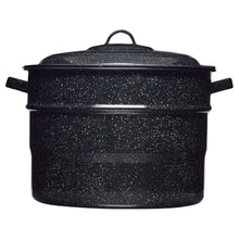 Enamel water bath canner pot with lid and side handles, black speckle finish