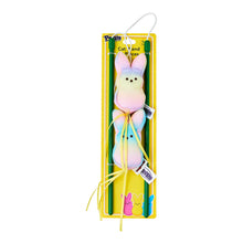 Cat wand toy set in retail package with two green sticks and pastel plush bunny cats