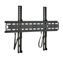 Black fixed TV wall mount bracket with two vertical rails and hanging strap loops