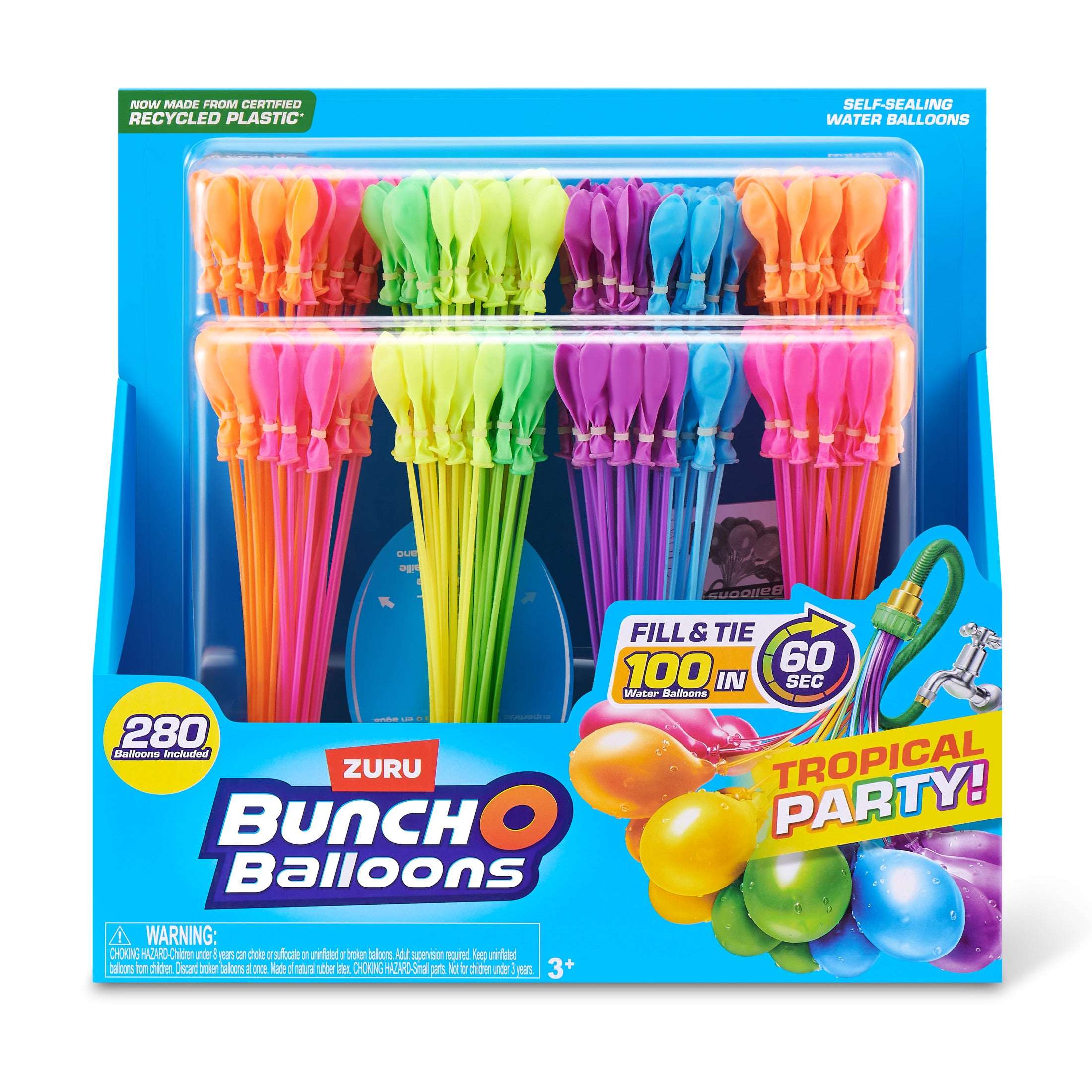 Bunch O Balloons Tropical Party 280 Rapid-Filling Self-Sealing Water Balloons (8 pack) for Kids, Teens & Adults Ages 3 + by ZURU