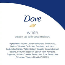 Dove white beauty bar soap box label with ingredients list