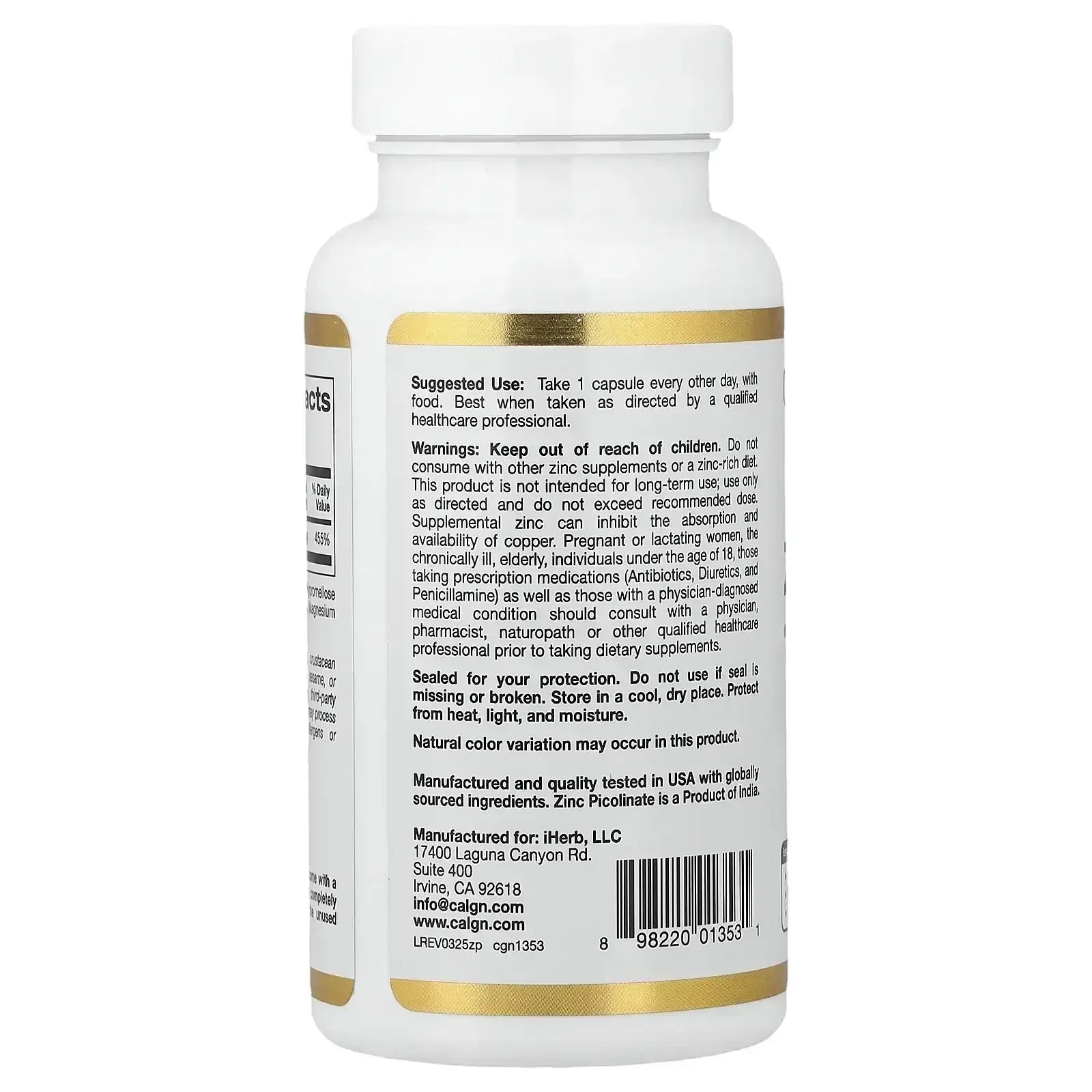 California Gold Nutrition, Zinc Picolinate, 50 mg, 120 Veggie Capsules