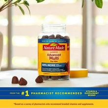 Multivitamin gummy bottle with yellow cap and dark red gummies, 120 count