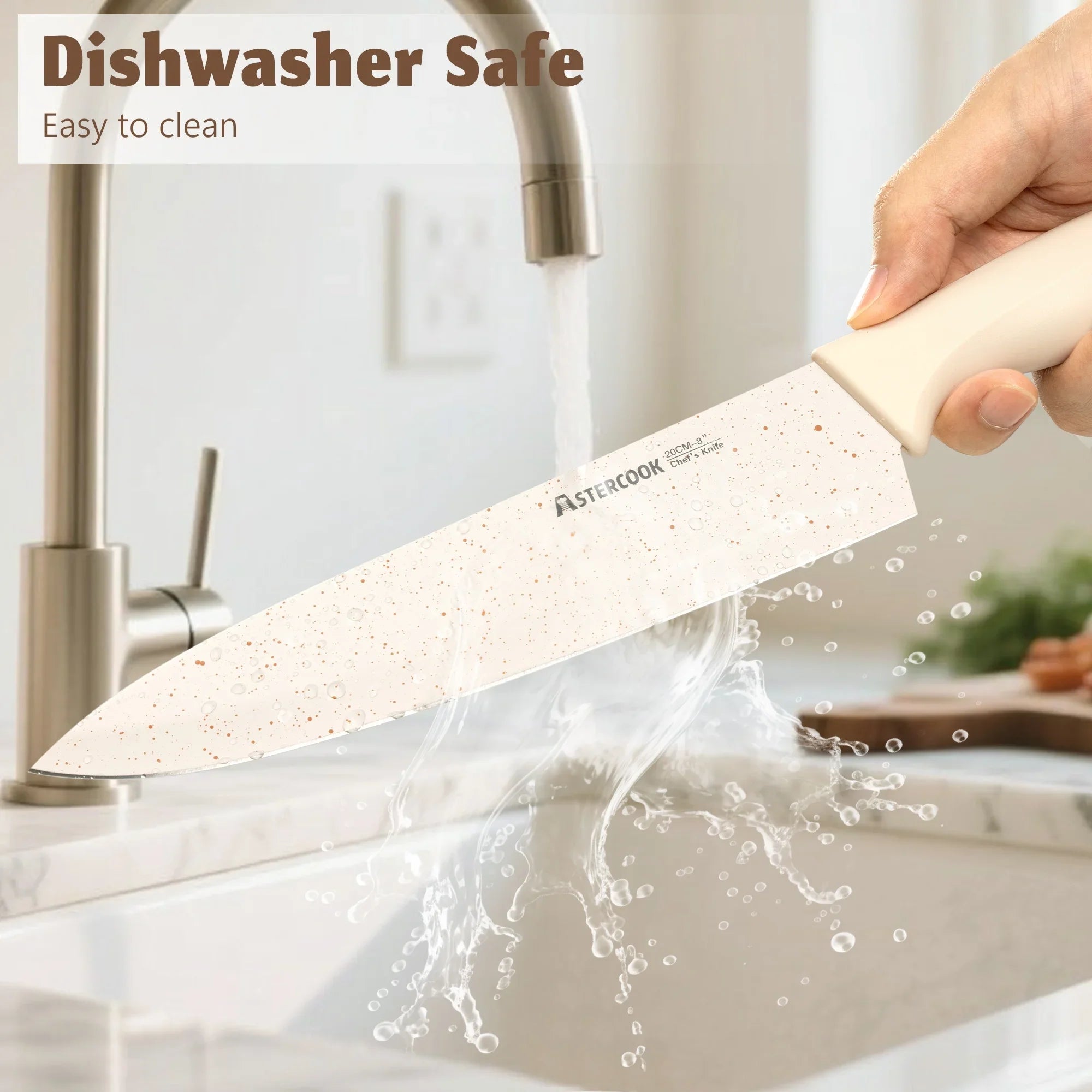 Astercook Knife Set, 17 Pieces Kitchen Knife Sets with Anti-Rust Coating & Built-in Sharpener, High Carbon German Stainless Steel Knives Block Sets, Dishwasher Safe, Perfect Holiday Gifts for Kitchen