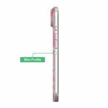Clear slim phone case profile with metallic-toned button areas