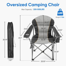 Oversized camping folding chair with padded seat and built-in cup holder area