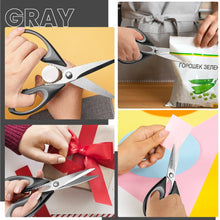 Kitchen scissors set with gray bodies and orange-accent handles for cutting and crafting.