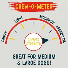Beefhide dog chew strength gauge graphic with chew stick