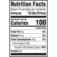 Nutrition Facts panel: 14 servings; 1 oz (28g/20 pieces); 100 calories