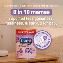 Infant formula canister with purple Gentlease label, over 75% more claim