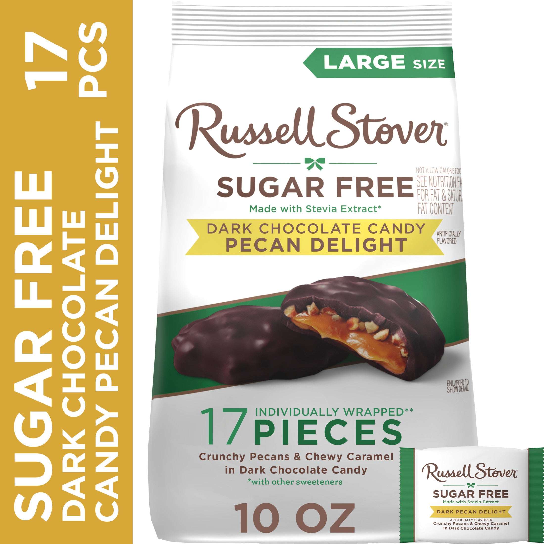 RUSSELL STOVER Sugar Free Dark Chocolate Pecan Delights Candy, 10 oz. bag