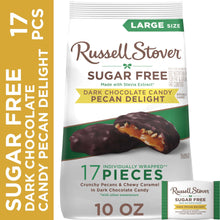 RUSSELL STOVER sugar free dark chocolate pecan delight candy bag, large size, 17 pieces