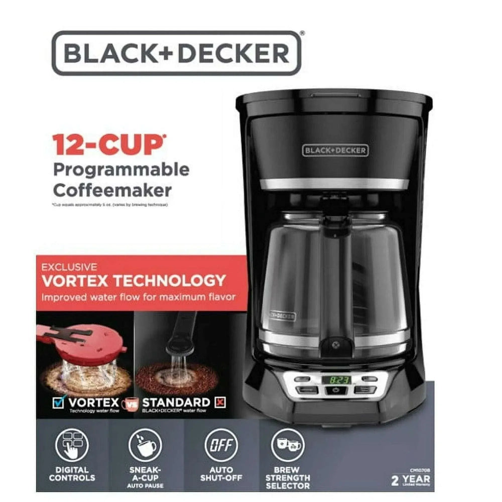BLACK+DECKER Programmable 12-Cup Drip Coffee Maker with Custom Brew Strength, Black - USA MEGA SHOP