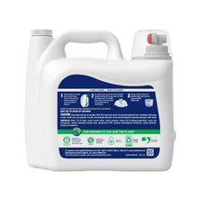 Back view of laundry detergent jug with directions and ingredients label