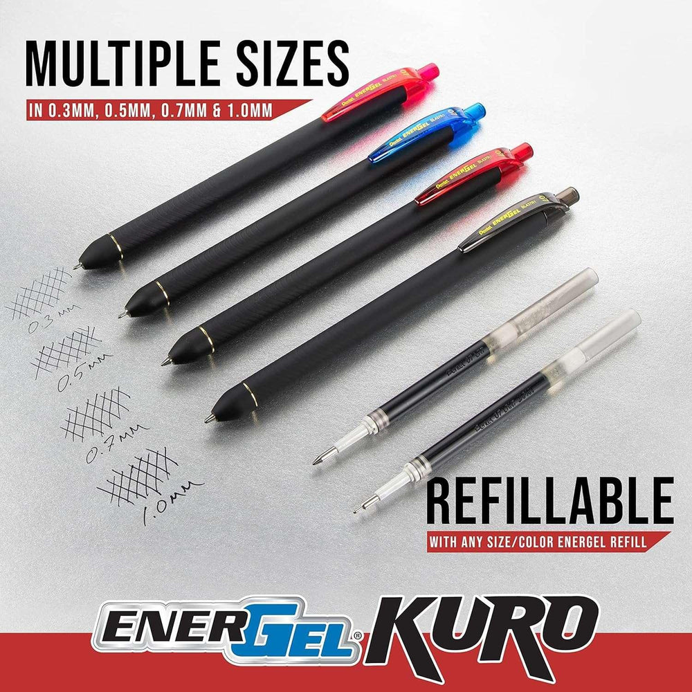 Pentel EnerGel Kuro Gel Pen, Shades of Black, 0.7mmtip, Assorted black ink, 5 pens - USA MEGA SHOP