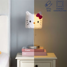 Hello Kitty plush table lamp, white shade with pink bow and dangling cord