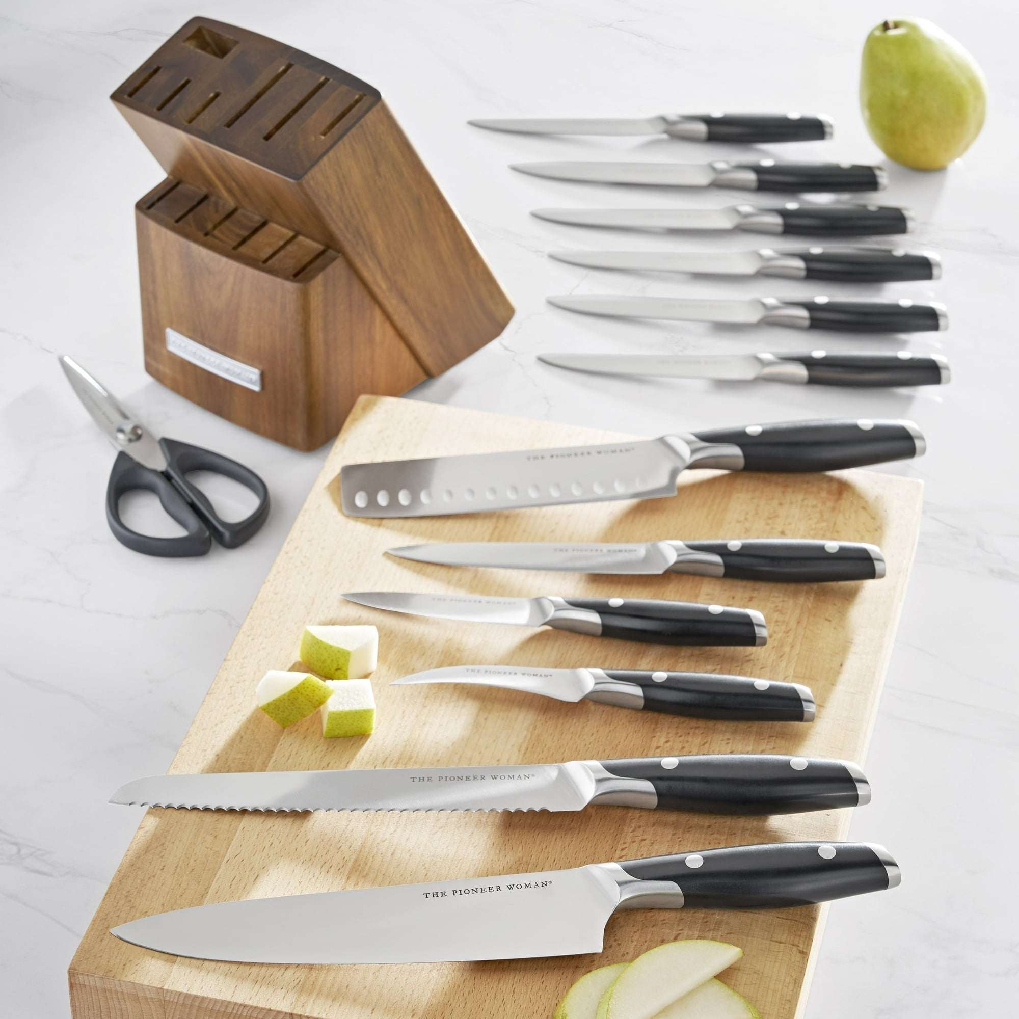 The Pioneer Woman 14-Piece Knife Block Set Stainless Steel Knives with Ergonomic Handle, Black
