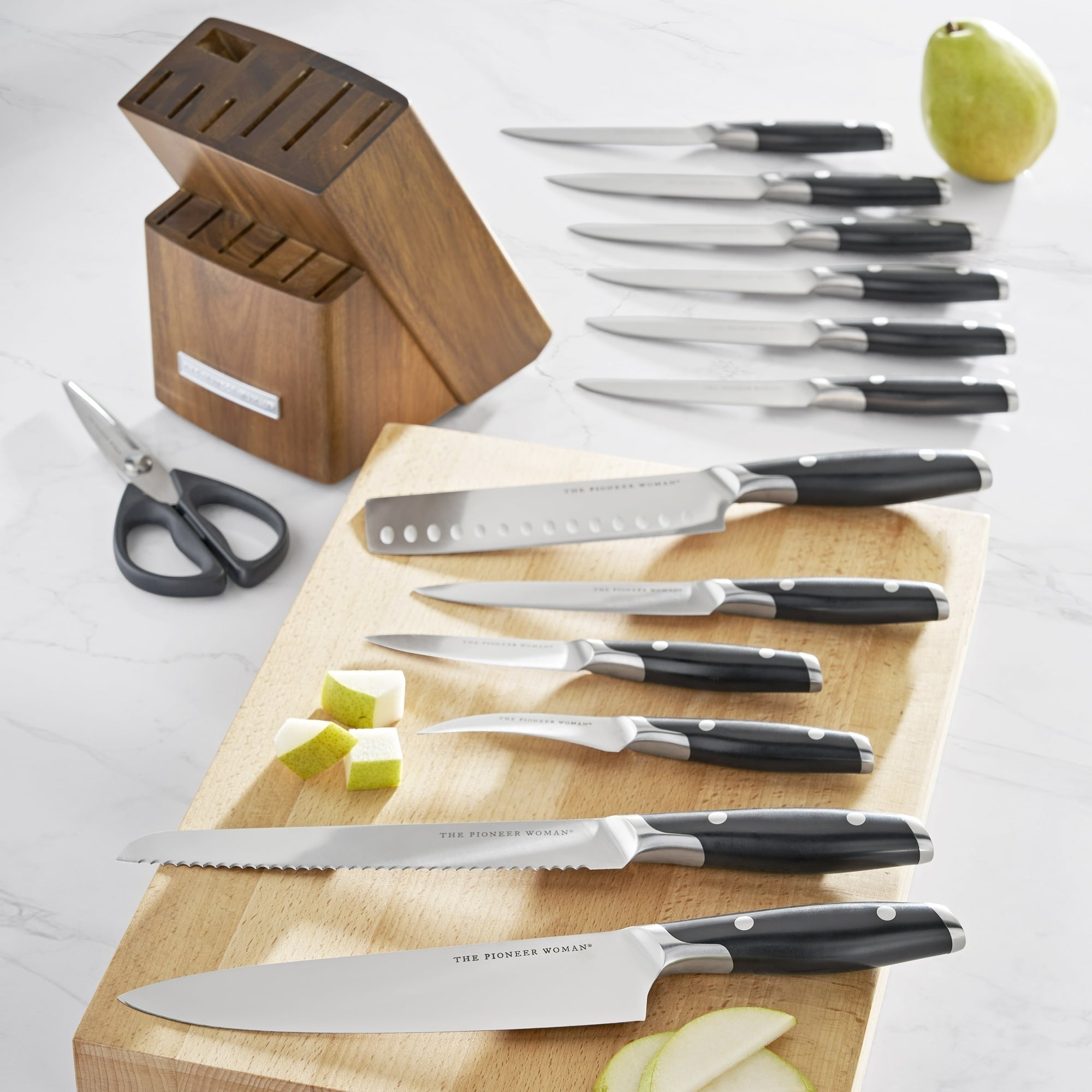 The Pioneer Woman 14-Piece Knife Block Set Stainless Steel Knives with Ergonomic Handle, Black