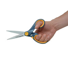 Westcott non-stick scissors with long pointed blades and blue/orange finger grips.