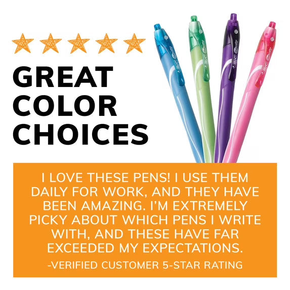 BIC Gelocity Quick Dry Assorted Colors Gel Pens, Medium Point (0.7mm), 6-Count