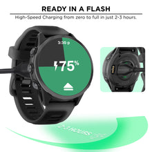 Black charging cable connected to smartwatch charging port