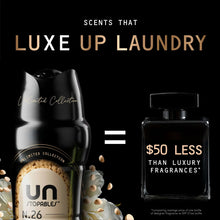 Laundry scent booster bottle pair with $50 less than luxury fragrances graphic