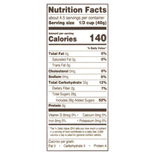 Nutrition Facts label for sweetened dried cranberries on pouch front