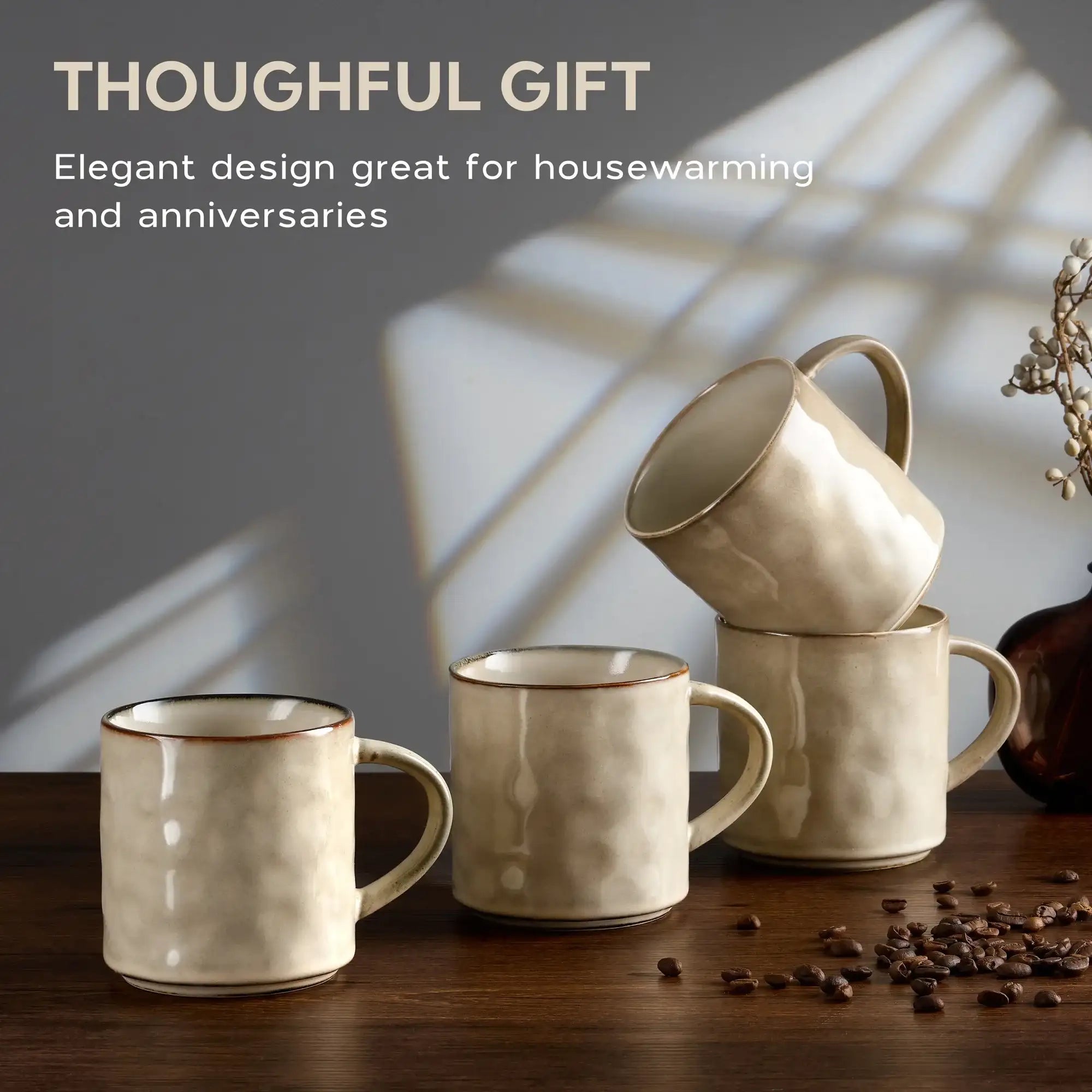 Vesteel Coffee Mug Set of 4, Ceramic Coffee Cups with Handles, 14oz Stoneware Mugs Set for Coffee Tea Milk, Wave Design Mug Gifts for Home Office Restaurant