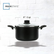 Black 5 qt Dutch oven pot with glass lid and short side handles, black knob