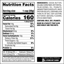 Nutrition facts label for Atkins Keto peanut butter cups, 160 calories per serving