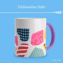 Dishwasher safe painted ceramic mug with multicolor doodles