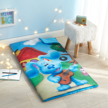 Kids slumber set sleeping bag with blue character print and light-blue pillow pocket