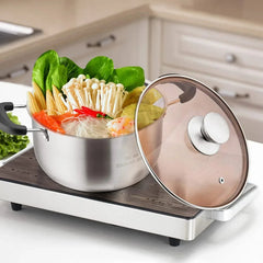 Vesteel 3 Quart Stock Pot, Stainless Steel Metal Pasta Soup Pot with Glass Lid for Cooking, Heat-Proof Double Handles, Heavy Duty & Dishwasher Safe