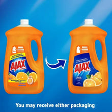 Ajax Ultra orange triple action dishwashing liquid bottle shown with two packaging options