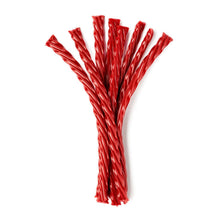 Strawberry licorice-style candy twists, red and white twisted sticks
