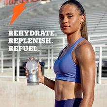 Gatorade Thirst Quencher sports drink bottle with blue liquid and orange cap