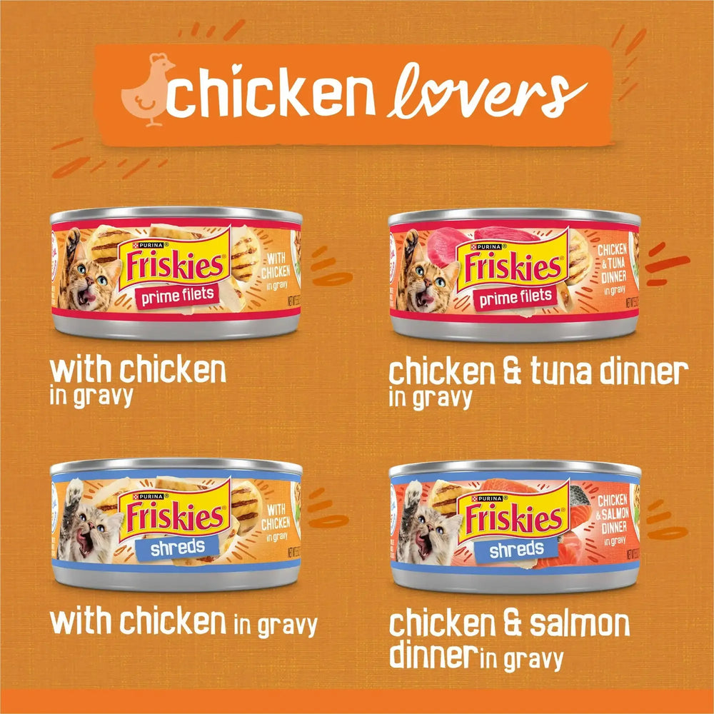 Purina Friskies Gravy Wet Cat Food Variety Pack, Chicken Lovers Prime Filets and Shreds, 5.5 oz Cans, 32 Pack - USA MEGA SHOP