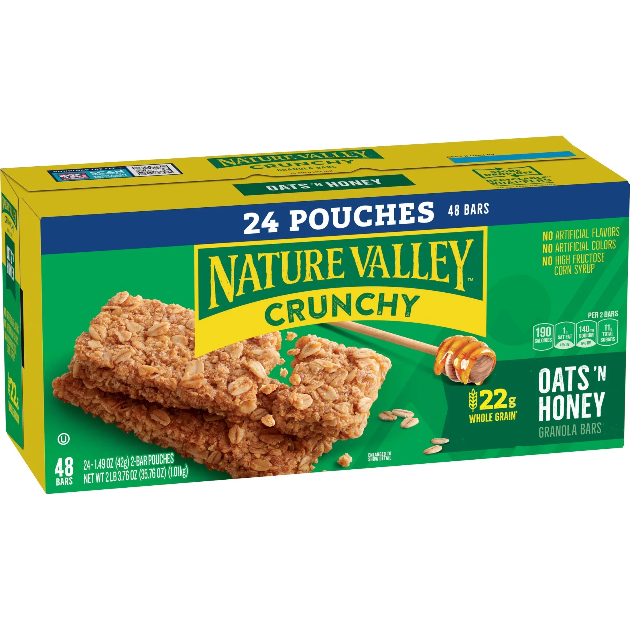 Nature Valley Crunchy Granola Bars, Oats 'n Honey, 48 Count, 35.76 oz (24 Pouches)