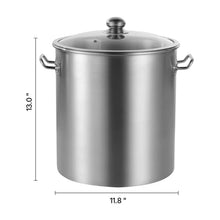 Large stainless steel stockpot with domed lid and side handles, silver